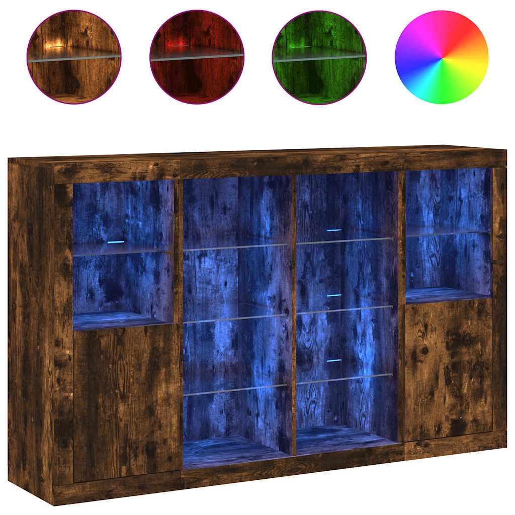 vidaXL Sideboards with LED Lights 3 pcs Smoked Oak Engineered Wood 2