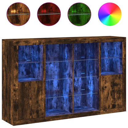 vidaXL Sideboards with LED Lights 3 pcs Smoked Oak Engineered Wood 2