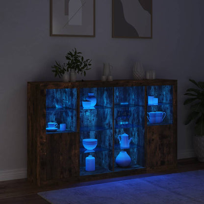 vidaXL Sideboards with LED Lights 3 pcs Smoked Oak Engineered Wood 3