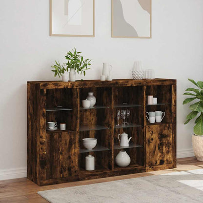 vidaXL Sideboards with LED Lights 3 pcs Smoked Oak Engineered Wood 4