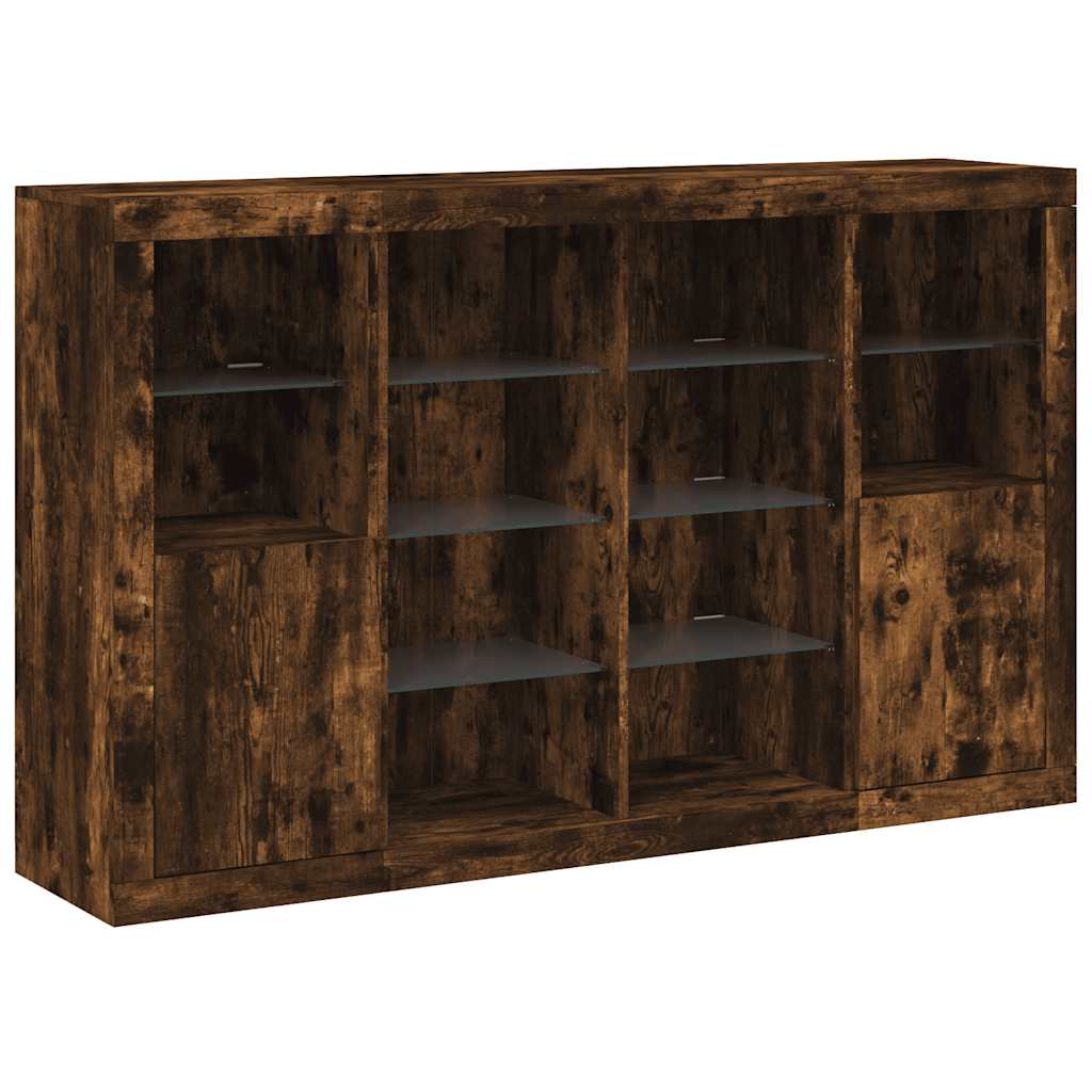 vidaXL Sideboards with LED Lights 3 pcs Smoked Oak Engineered Wood 5