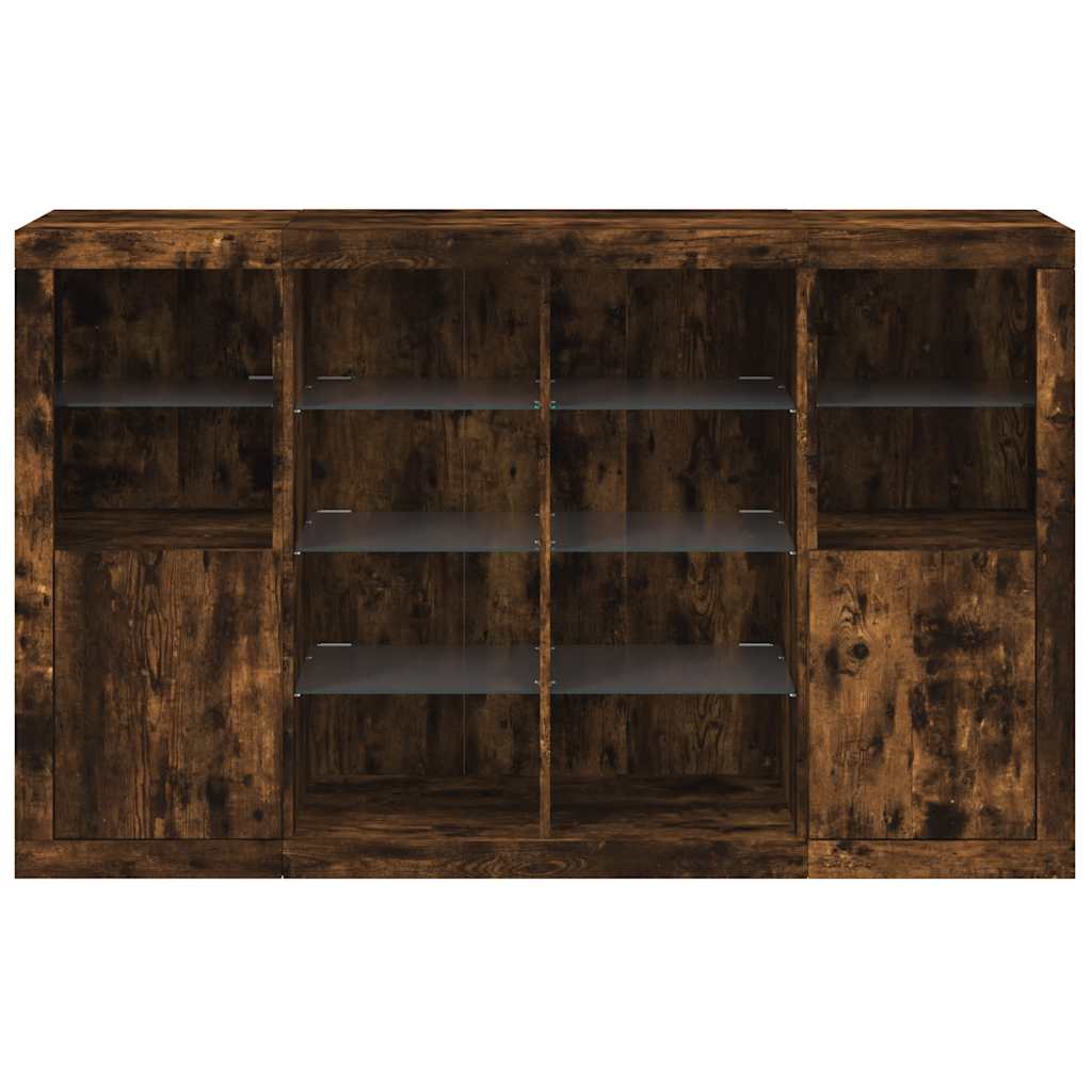 vidaXL Sideboards with LED Lights 3 pcs Smoked Oak Engineered Wood 6