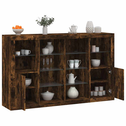vidaXL Sideboards with LED Lights 3 pcs Smoked Oak Engineered Wood 1