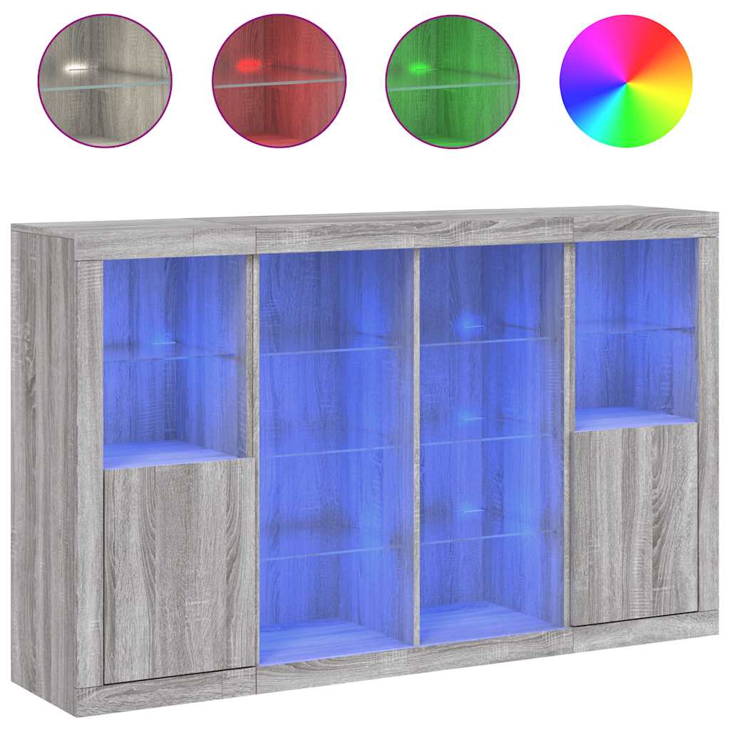 vidaXL Sideboards with LED Lights 3 pcs Grey Sonoma Engineered Wood 2