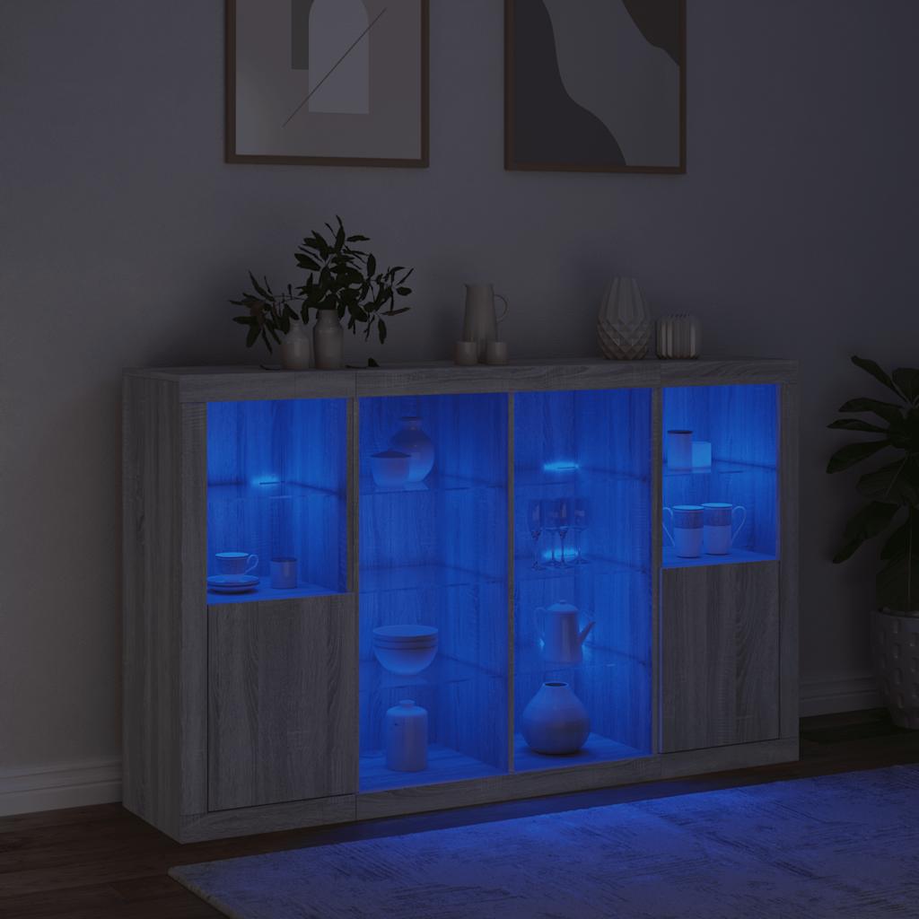 vidaXL Sideboards with LED Lights 3 pcs Grey Sonoma Engineered Wood 3