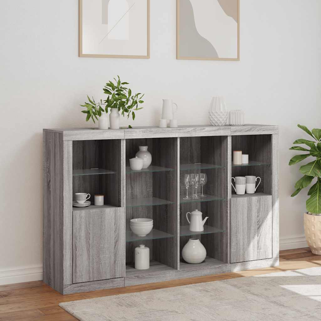 vidaXL Sideboards with LED Lights 3 pcs Grey Sonoma Engineered Wood 4