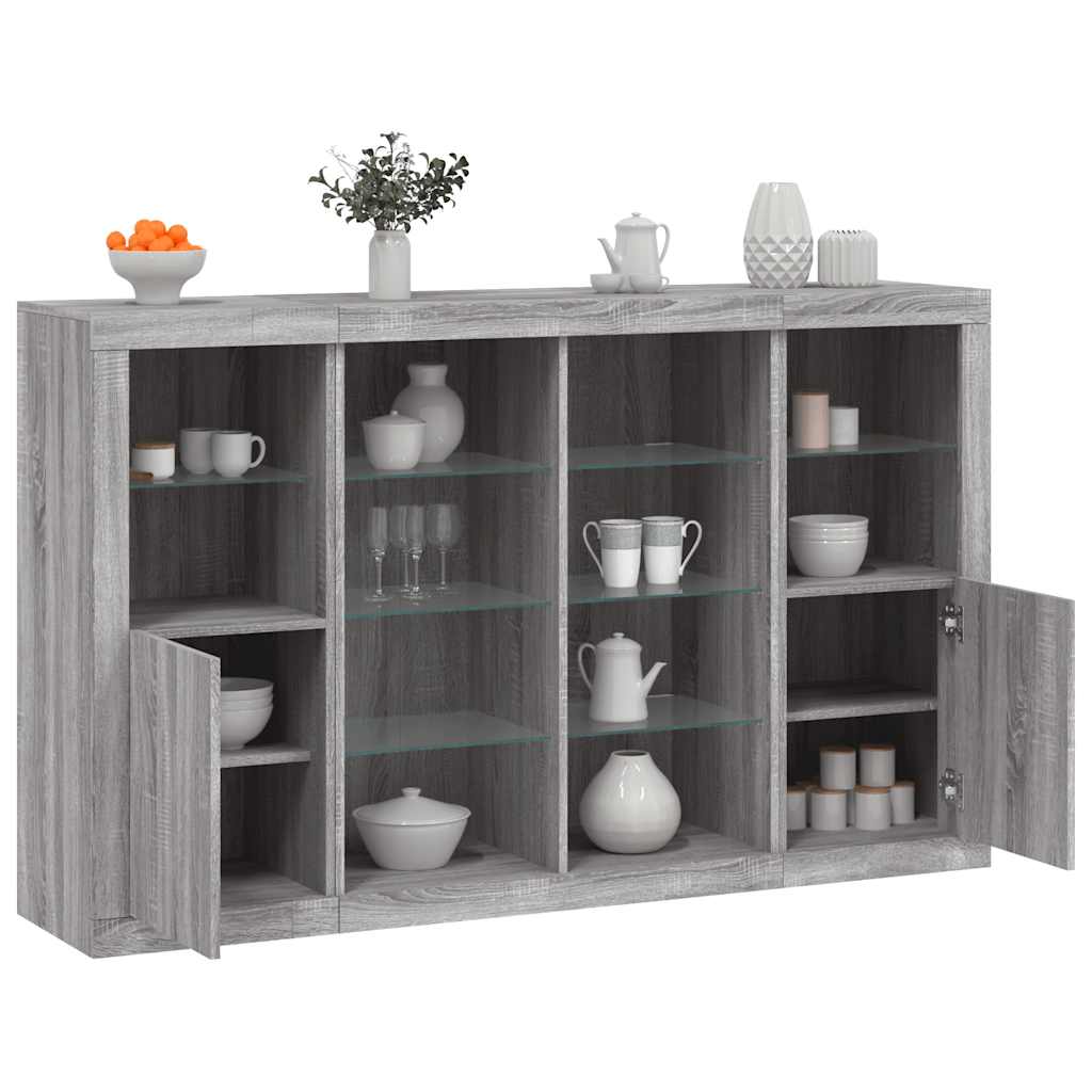 vidaXL Sideboards with LED Lights 3 pcs Grey Sonoma Engineered Wood 1