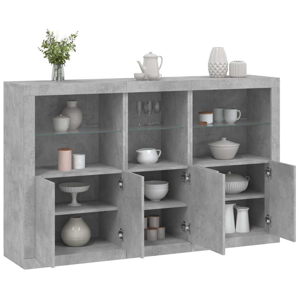 vidaXL Sideboard with LED Lights Concrete Grey 162x37x100 cm 1