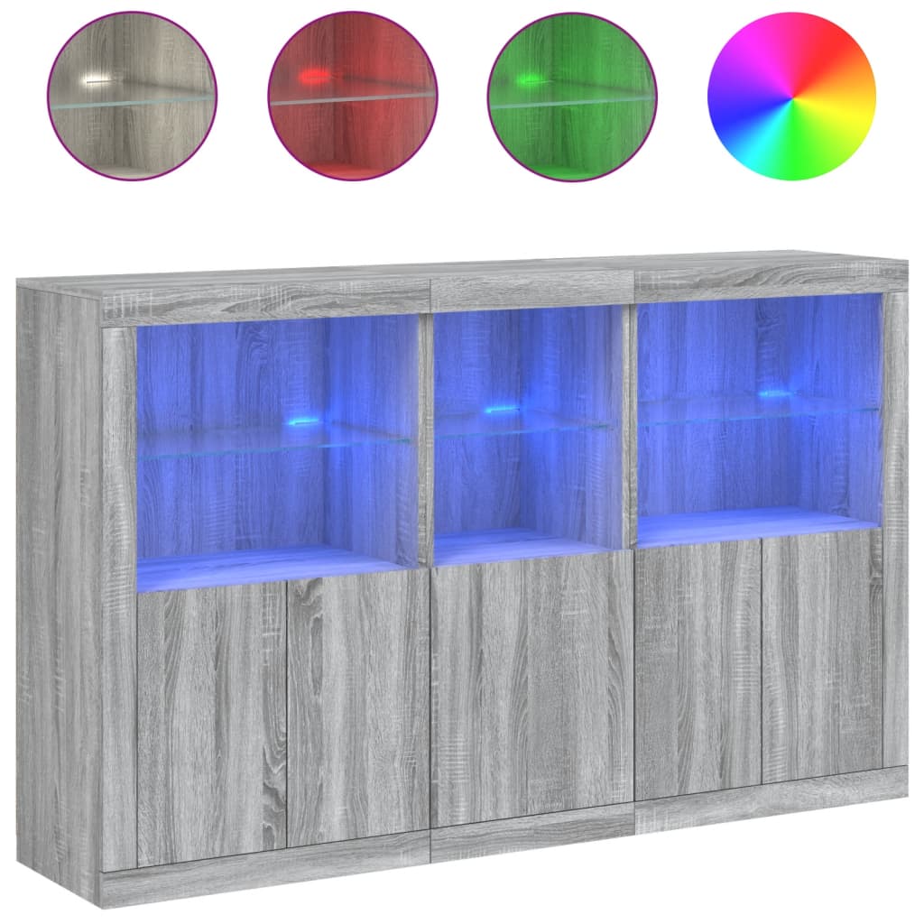 vidaXL Sideboard with LED Lights Grey Sonoma 162x37x100 cm 2