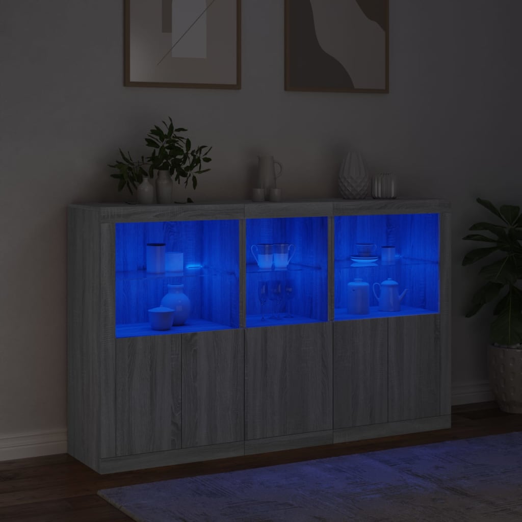 vidaXL Sideboard with LED Lights Grey Sonoma 162x37x100 cm 5