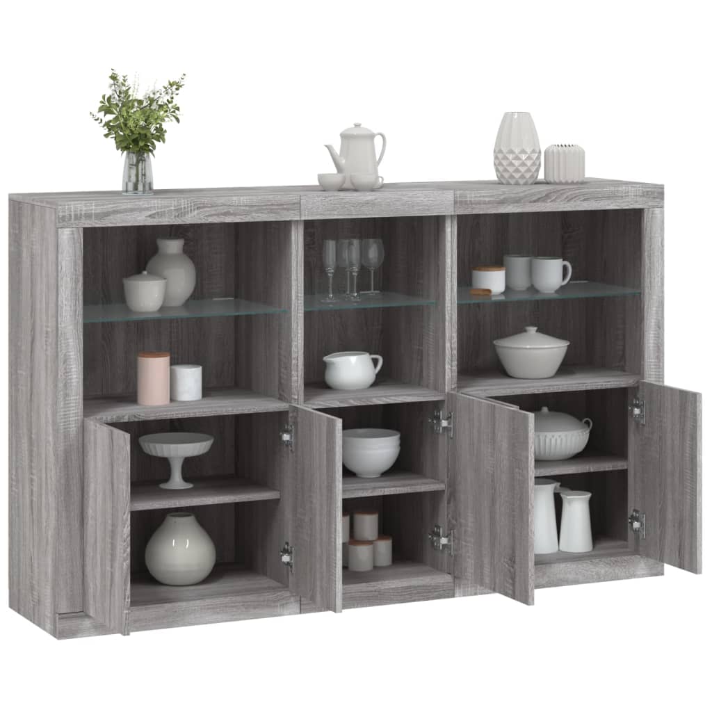 vidaXL Sideboard with LED Lights Grey Sonoma 162x37x100 cm 1