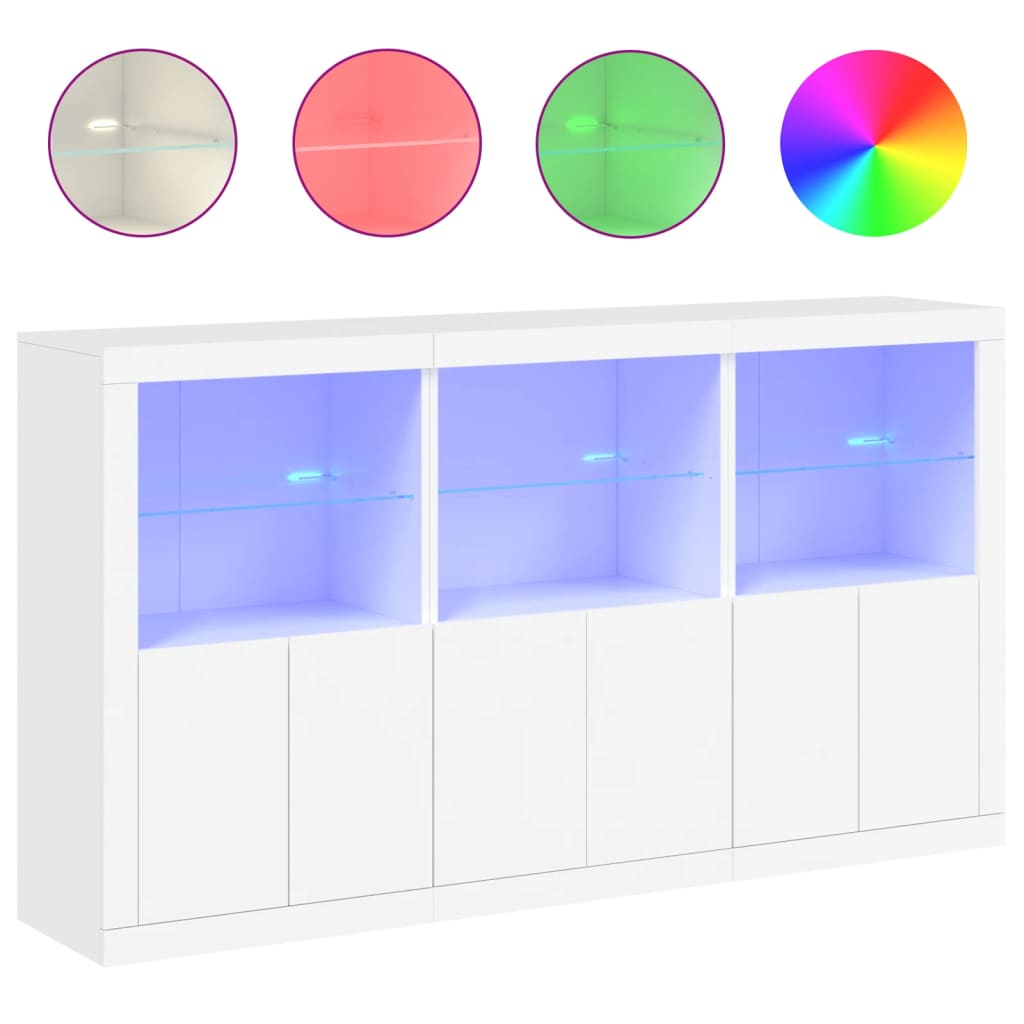 vidaXL Sideboard with LED Lights White 181.5x37x100 cm 2