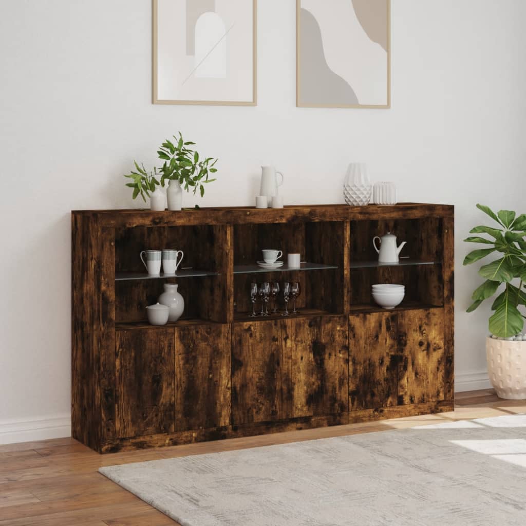 vidaXL Sideboard with LED Lights Smoked Oak 181,5x37x100 cm 3
