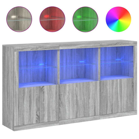 Sideboard with LED Lights 181,5x37x100 cm Grey sonoma