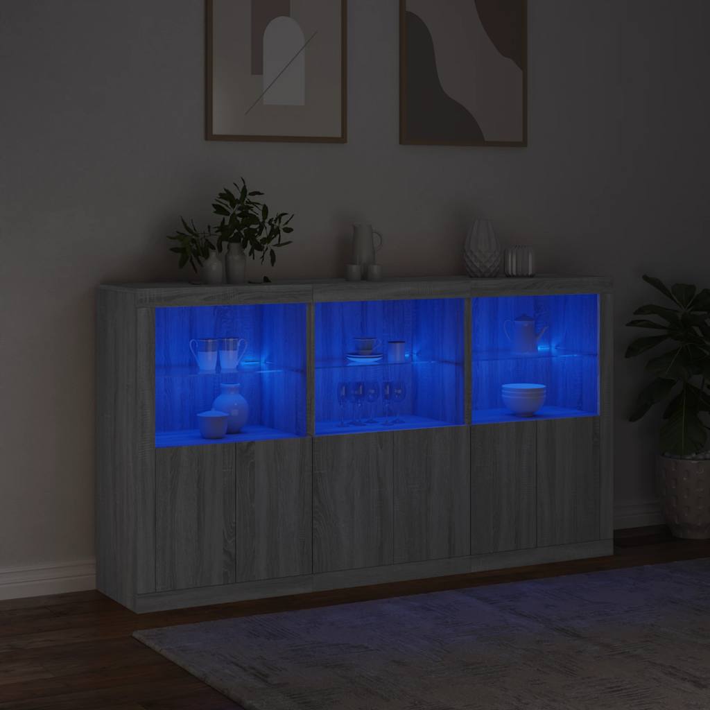 vidaXL Sideboard with LED Lights Grey Sonoma 181,5x37x100 cm 4