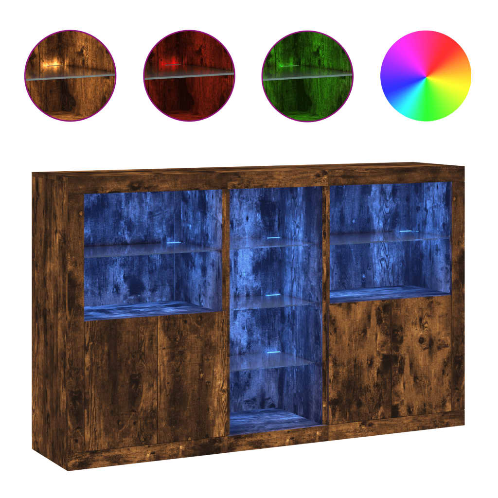 vidaXL Sideboard with LED Lights Smoked Oak 162x37x100 cm 2