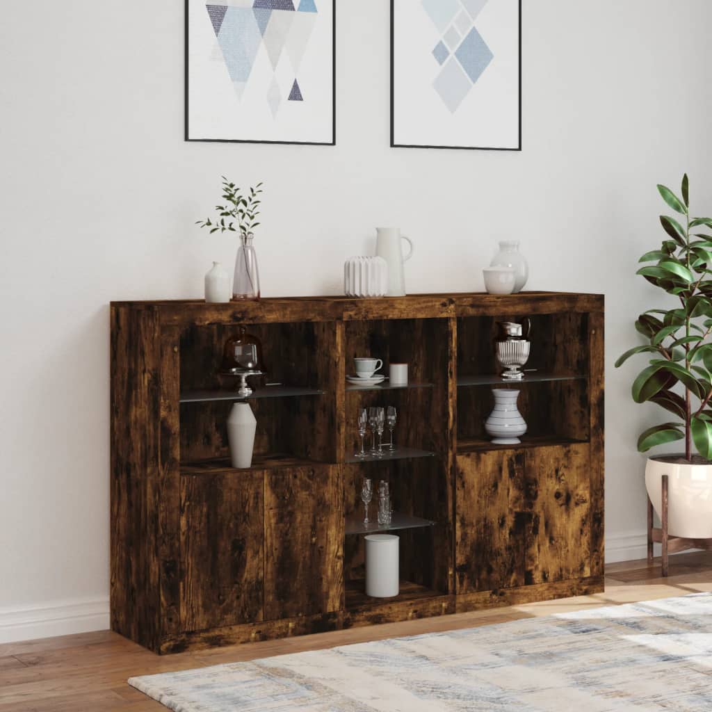 vidaXL Sideboard with LED Lights Smoked Oak 162x37x100 cm 3