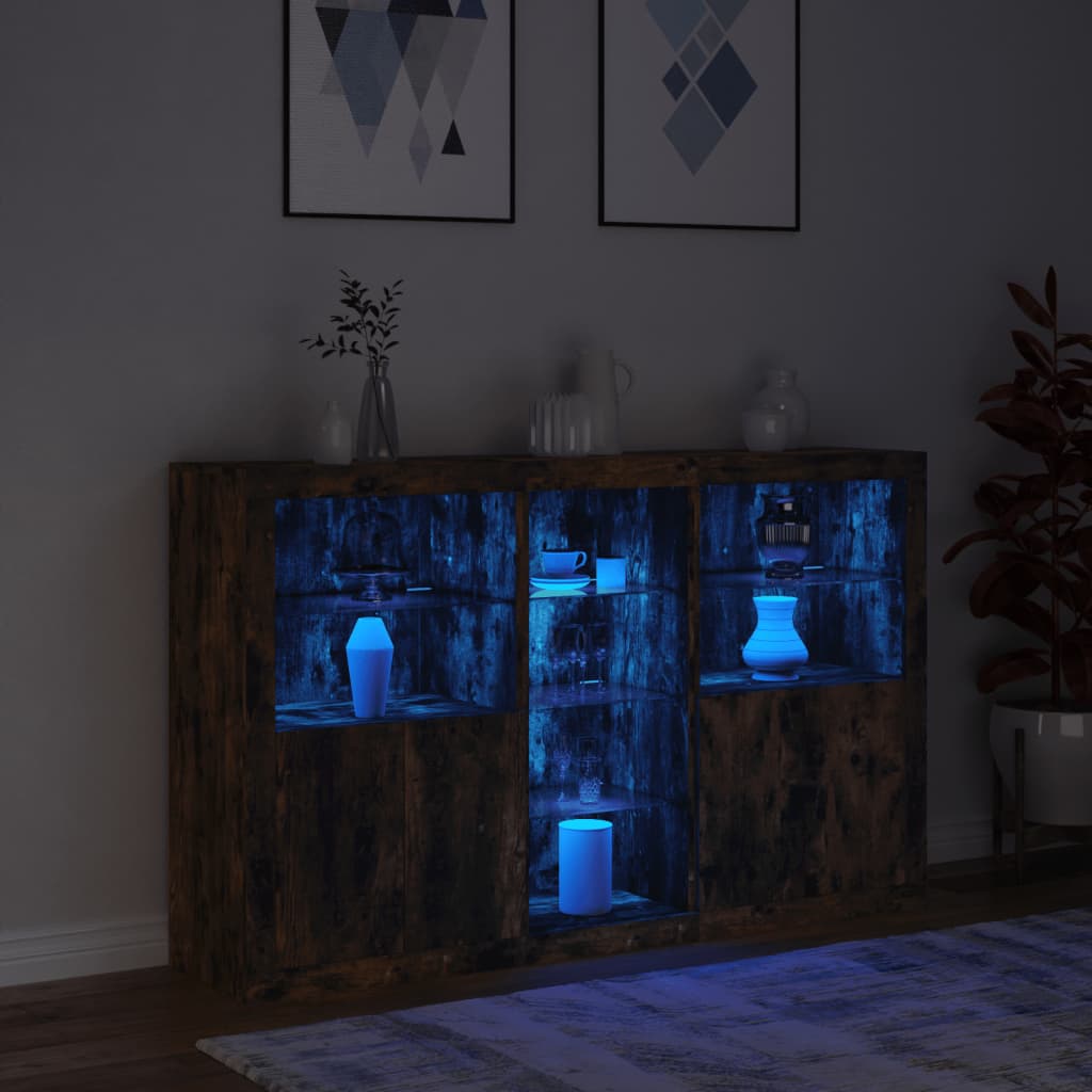 vidaXL Sideboard with LED Lights Smoked Oak 162x37x100 cm 4