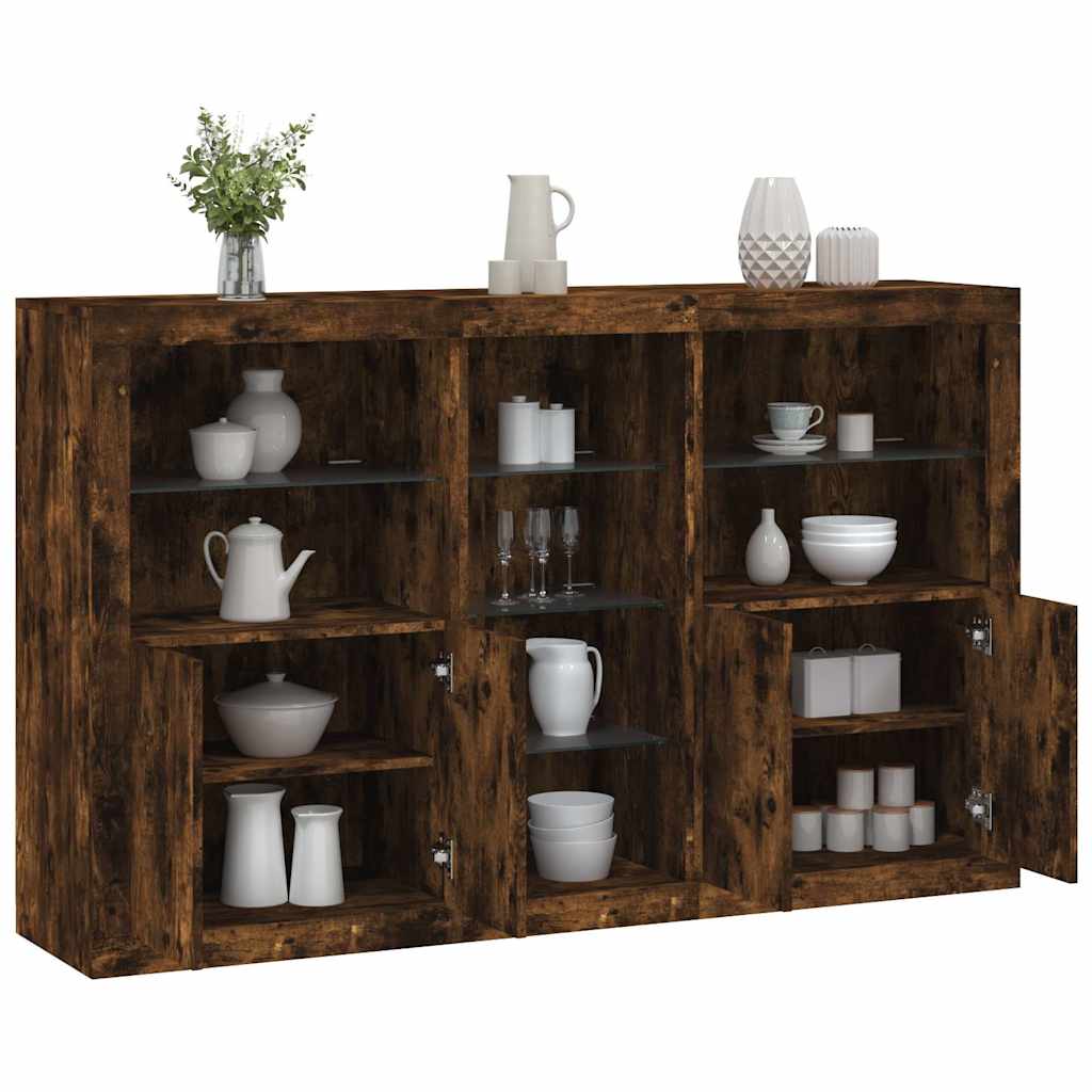 vidaXL Sideboard with LED Lights Smoked Oak 162x37x100 cm 1