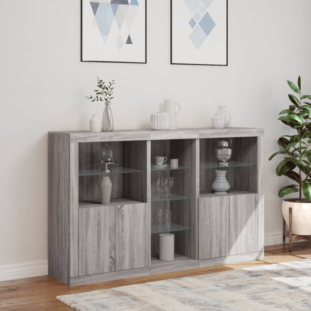 vidaXL Sideboard with LED Lights Grey Sonoma 162x37x100 cm 4