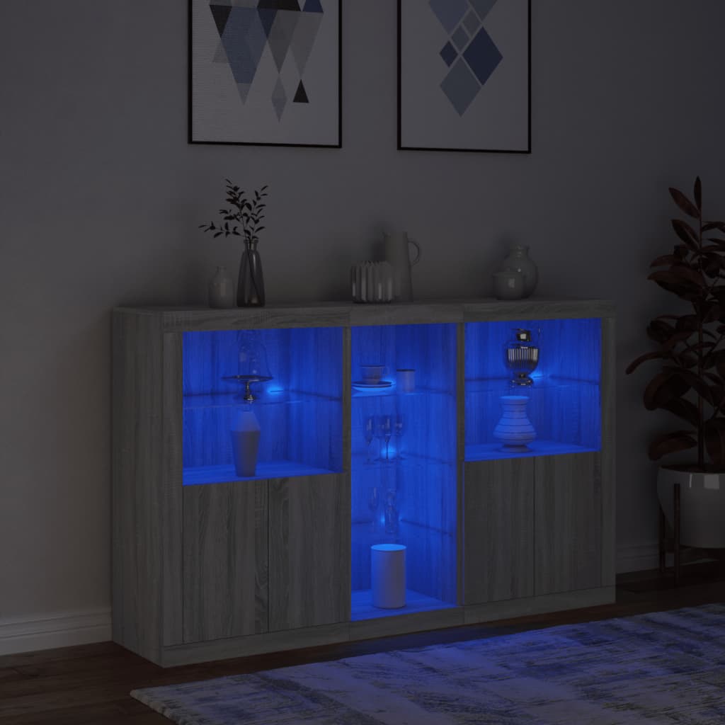 vidaXL Sideboard with LED Lights Grey Sonoma 162x37x100 cm 5