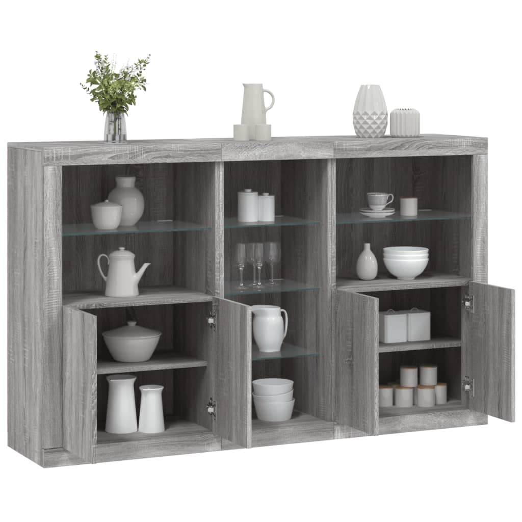 vidaXL Sideboard with LED Lights Grey Sonoma 162x37x100 cm 1