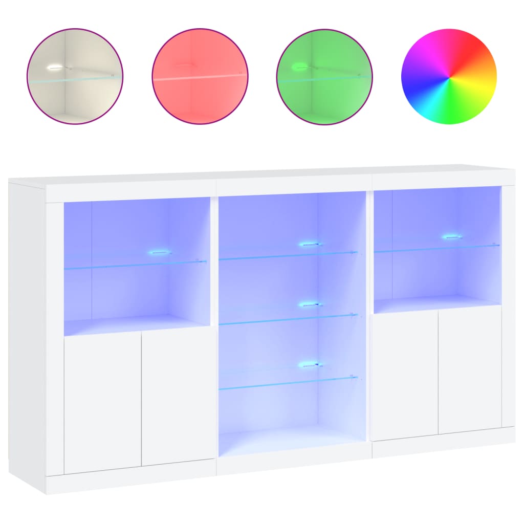 vidaXL Sideboard with LED Lights White 181.5x37x100 cm 2