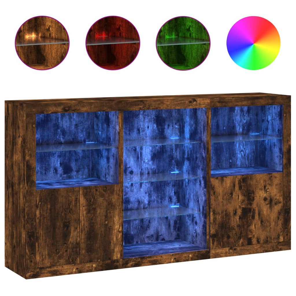 vidaXL Sideboard with LED Lights Smoked Oak 181,5x37x100 cm 2