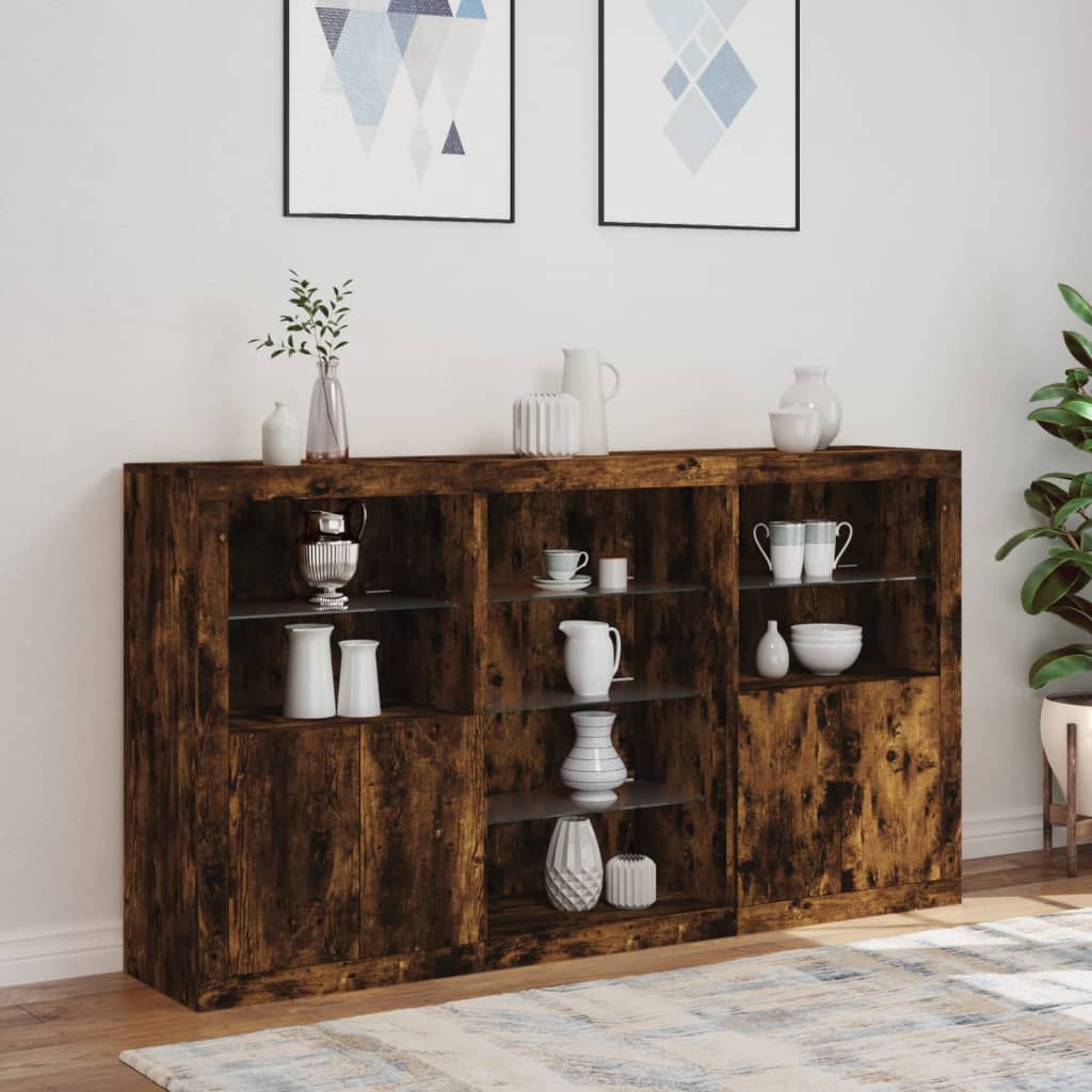 vidaXL Sideboard with LED Lights Smoked Oak 181,5x37x100 cm 3