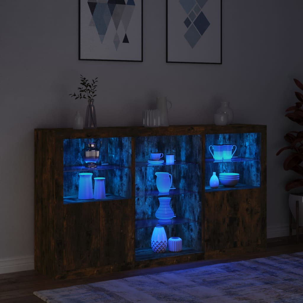 vidaXL Sideboard with LED Lights Smoked Oak 181,5x37x100 cm 4