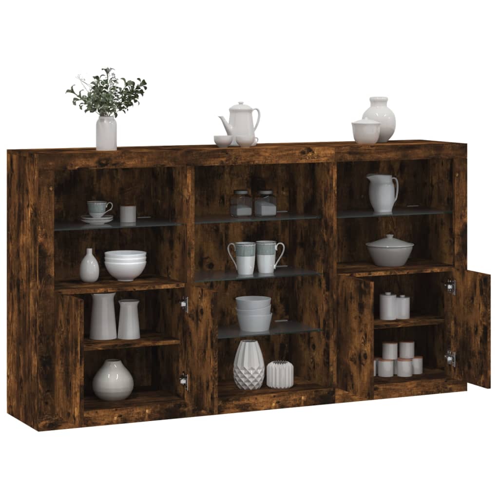 vidaXL Sideboard with LED Lights Smoked Oak 181,5x37x100 cm 1