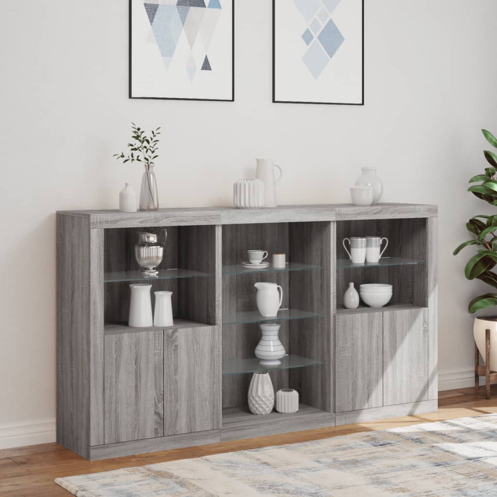 Sideboard with LED Lights 181,5x37x100 cm Grey sonoma