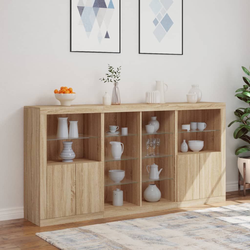 vidaXL Sideboard with LED Lights Sonoma Oak 202x37x100 cm 4