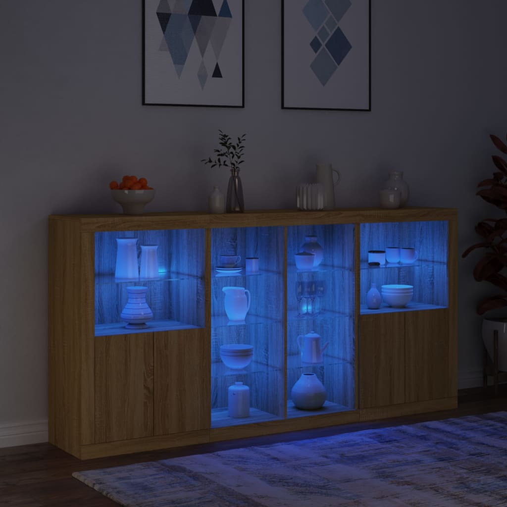 vidaXL Sideboard with LED Lights Sonoma Oak 202x37x100 cm 5