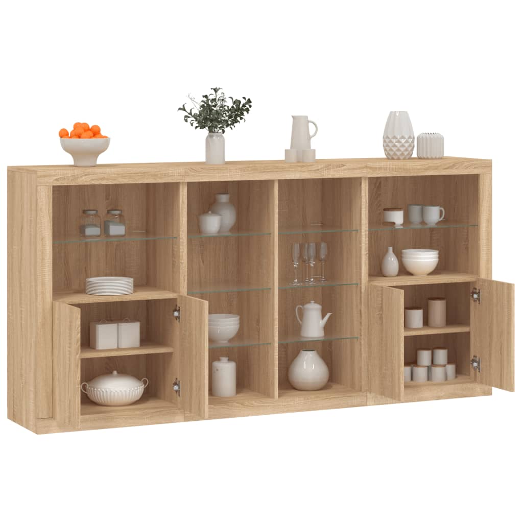 vidaXL Sideboard with LED Lights Sonoma Oak 202x37x100 cm 1