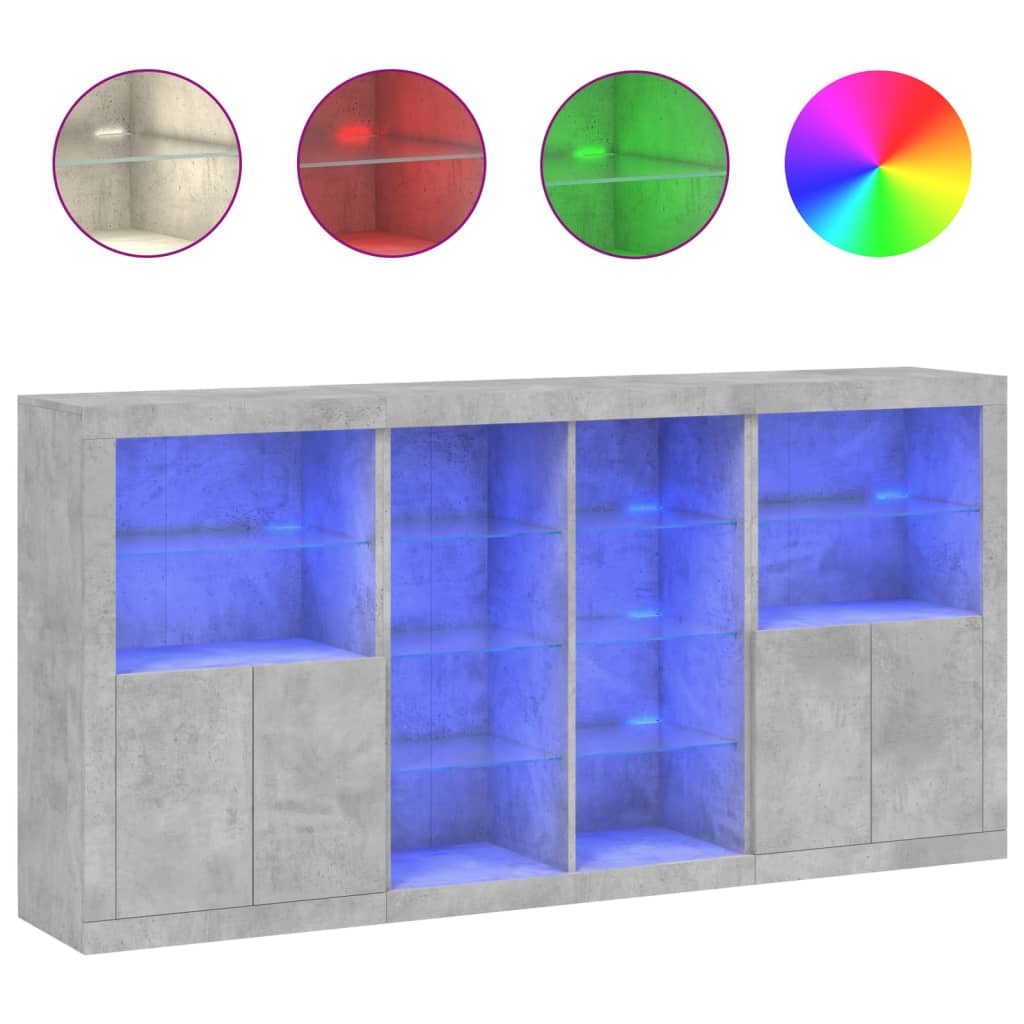 vidaXL Sideboard with LED Lights Concrete Grey 202x37x100 cm 2