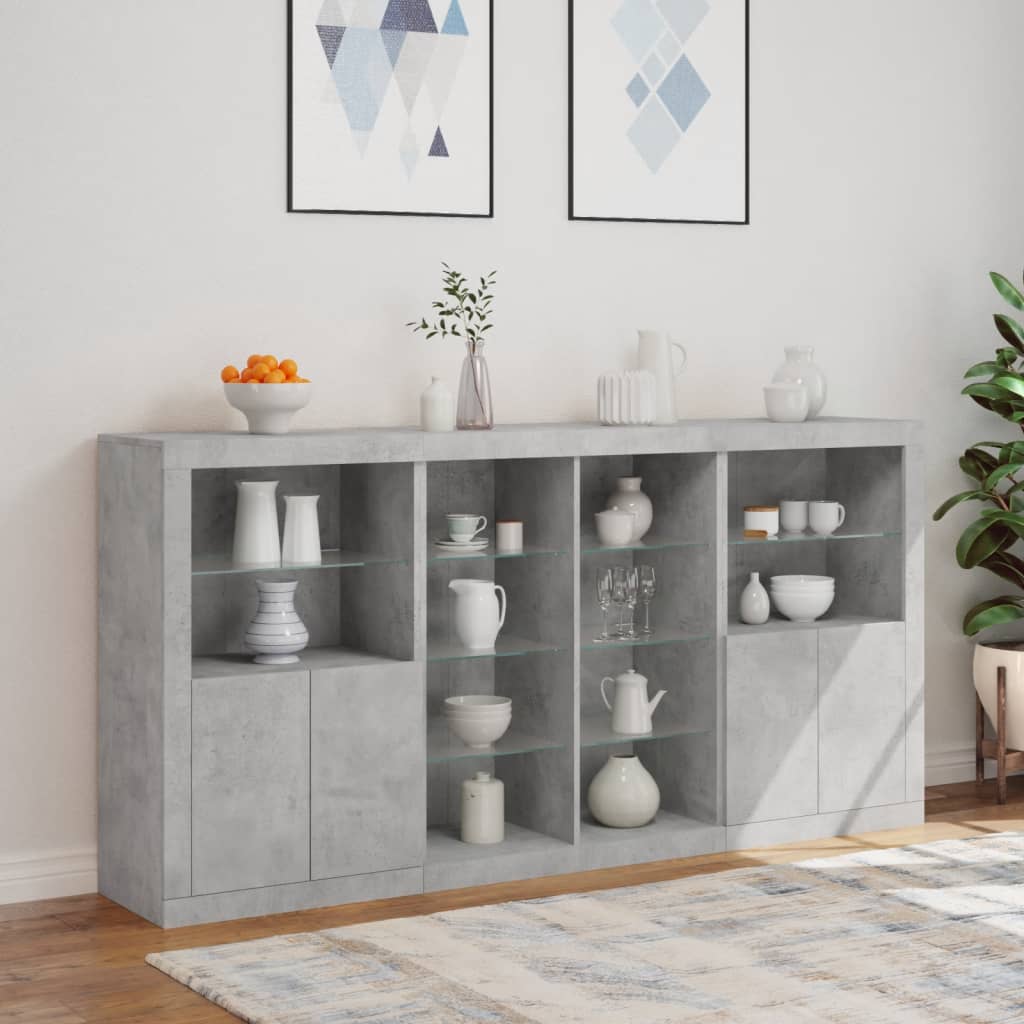 vidaXL Sideboard with LED Lights Concrete Grey 202x37x100 cm 3