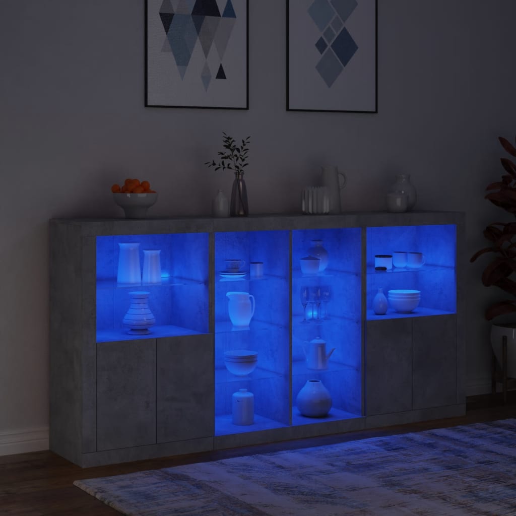 vidaXL Sideboard with LED Lights Concrete Grey 202x37x100 cm 4