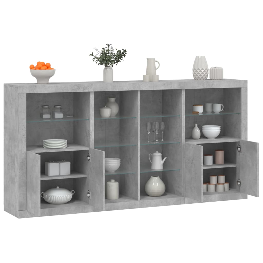 vidaXL Sideboard with LED Lights Concrete Grey 202x37x100 cm 1