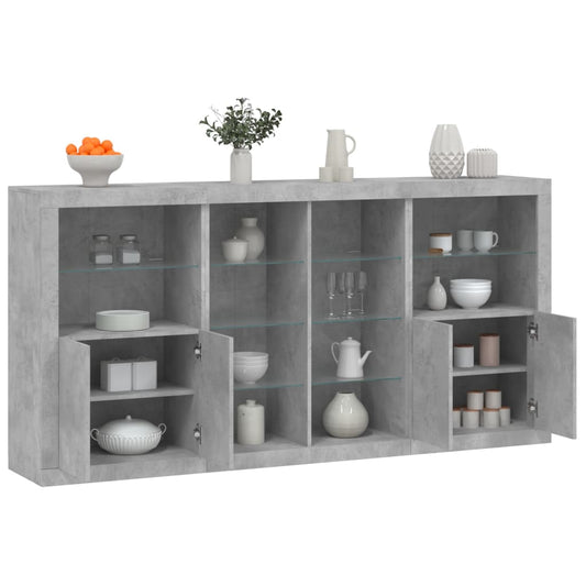 Sideboard with LED Lights 202x37x100 cm Concrete grey