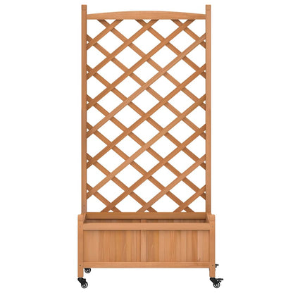 vidaXL Planter with Trellis and Wheels Brown Solid Wood Fir 4