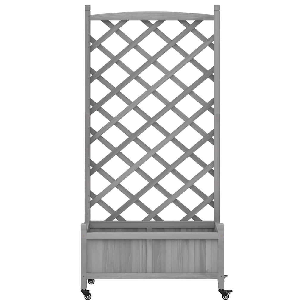 vidaXL Planter with Trellis and Wheels Grey Solid Wood Fir 4