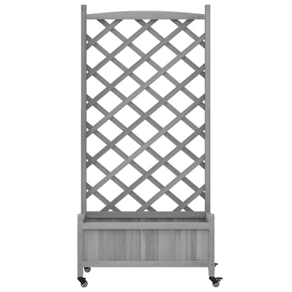 vidaXL Planter with Trellis and Wheels Grey Solid Wood Fir 4