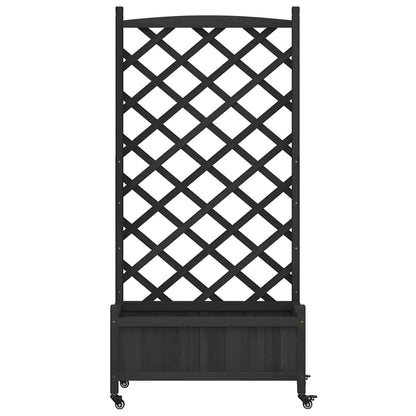 vidaXL Planter with Trellis and Wheels Black Solid Wood Fir 4