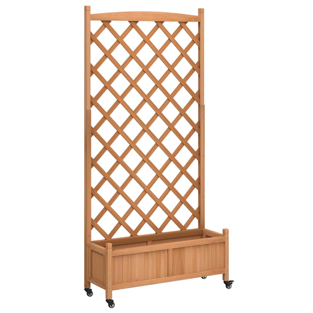 vidaXL Planter with Trellis and Wheels Brown Solid Wood Fir 2
