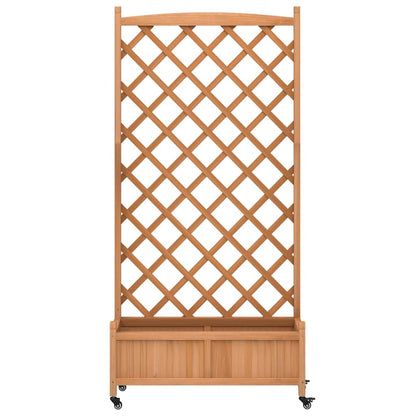 vidaXL Planter with Trellis and Wheels Brown Solid Wood Fir 4
