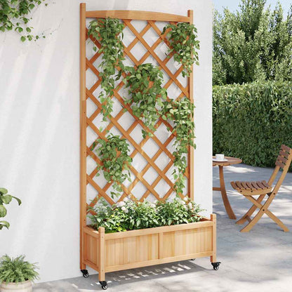 vidaXL Planter with Trellis and Wheels Brown Solid Wood Fir 1