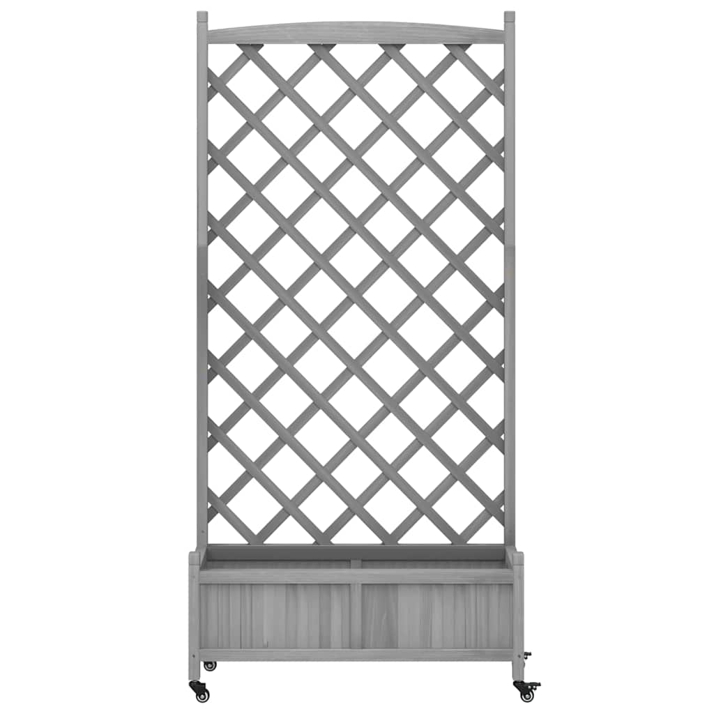 vidaXL Planter with Trellis and Wheels Grey Solid Wood Fir 4
