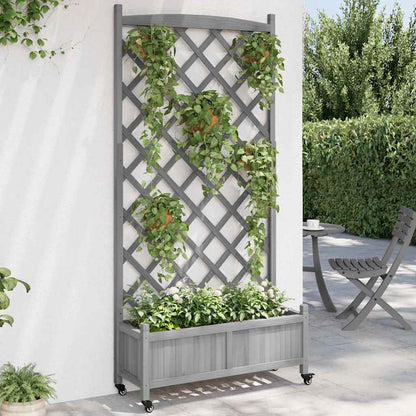 vidaXL Planter with Trellis and Wheels Grey Solid Wood Fir 1