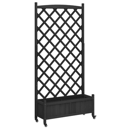 vidaXL Planter with Trellis and Wheels Black Solid Wood Fir 2